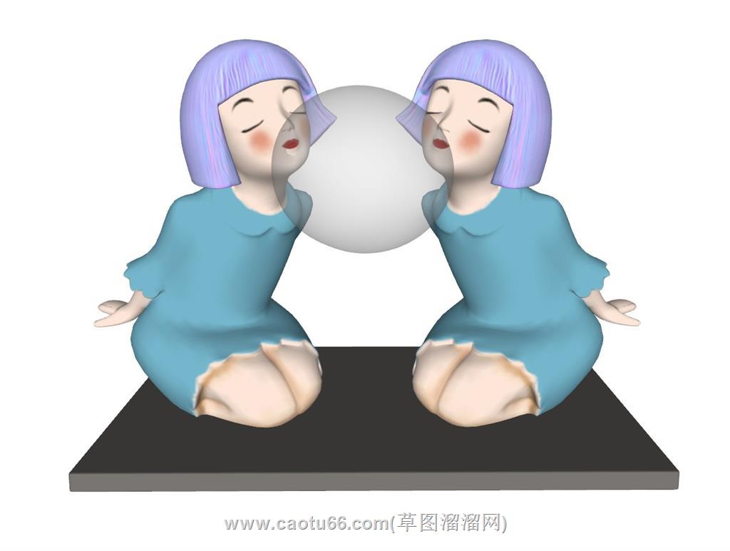 手办女孩吹泡泡SU模型