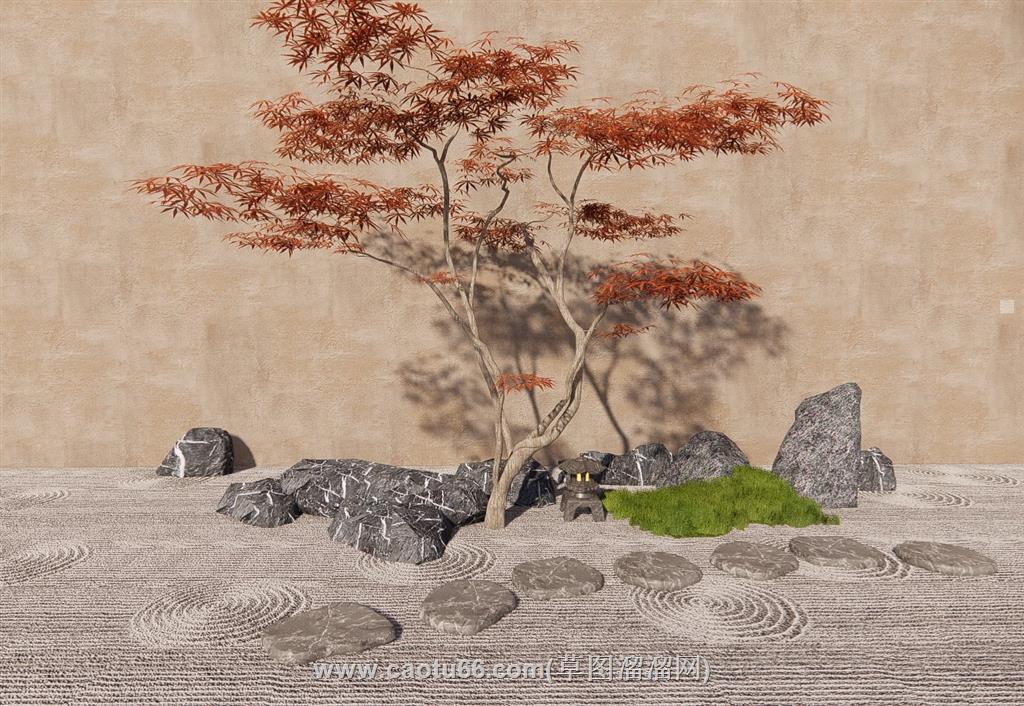 枫叶树枯山水景观SU模型