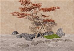 枫叶树枯山水景观SU模型 免费sketchup模型下载