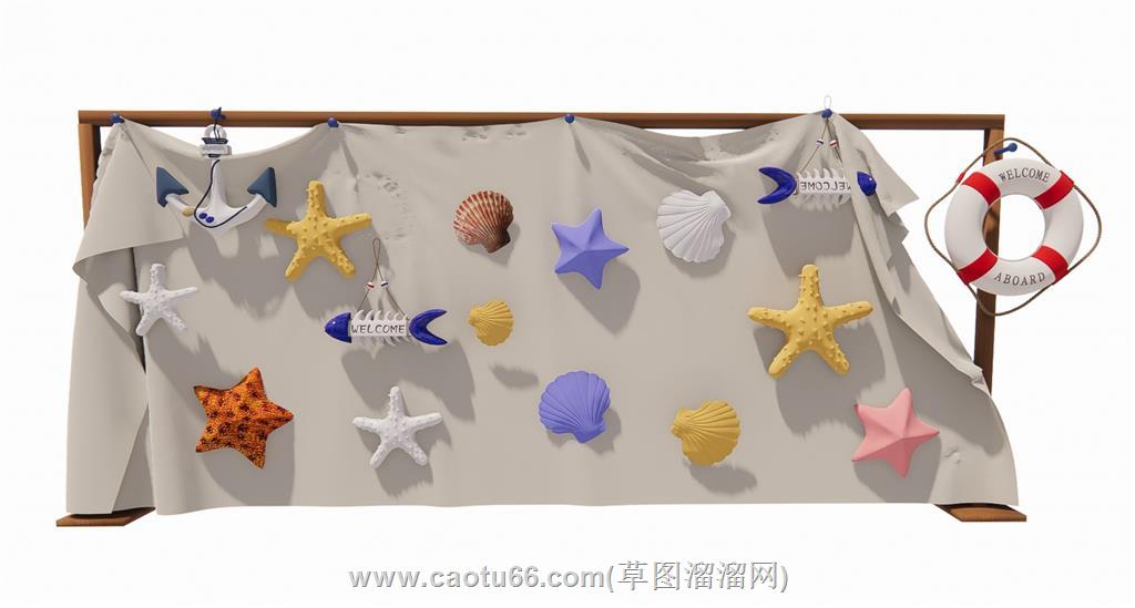 地中海装饰墙海星SU模型