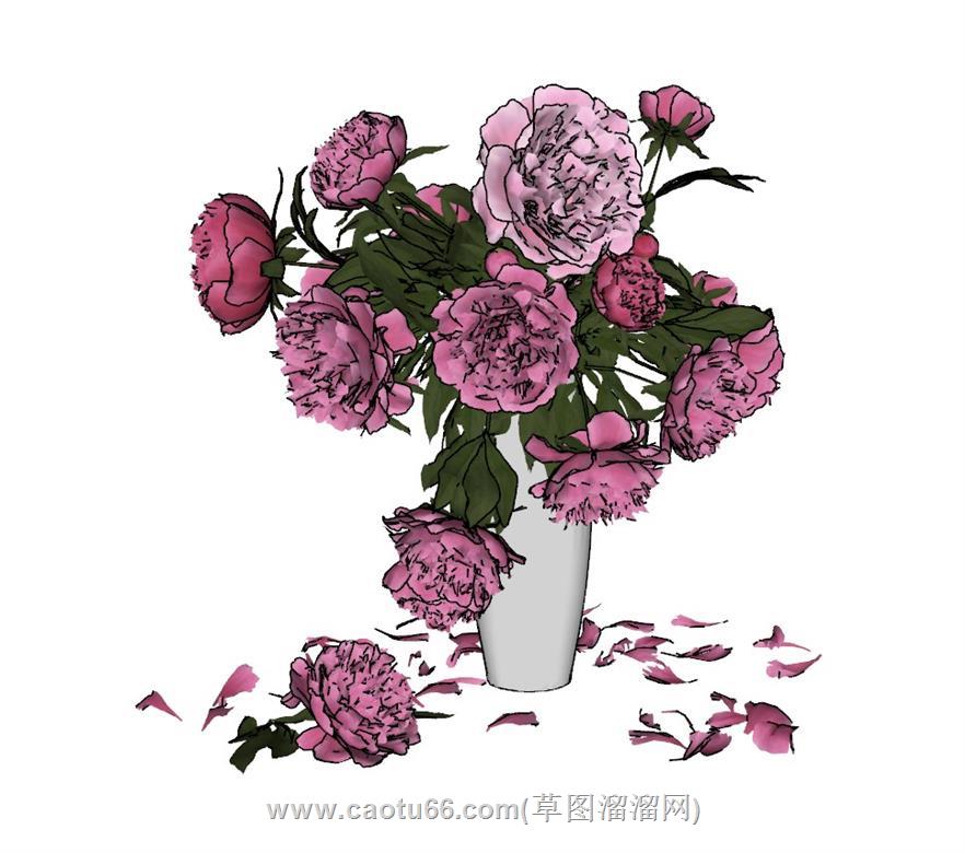 玫瑰花花瓶花瓣SU模型