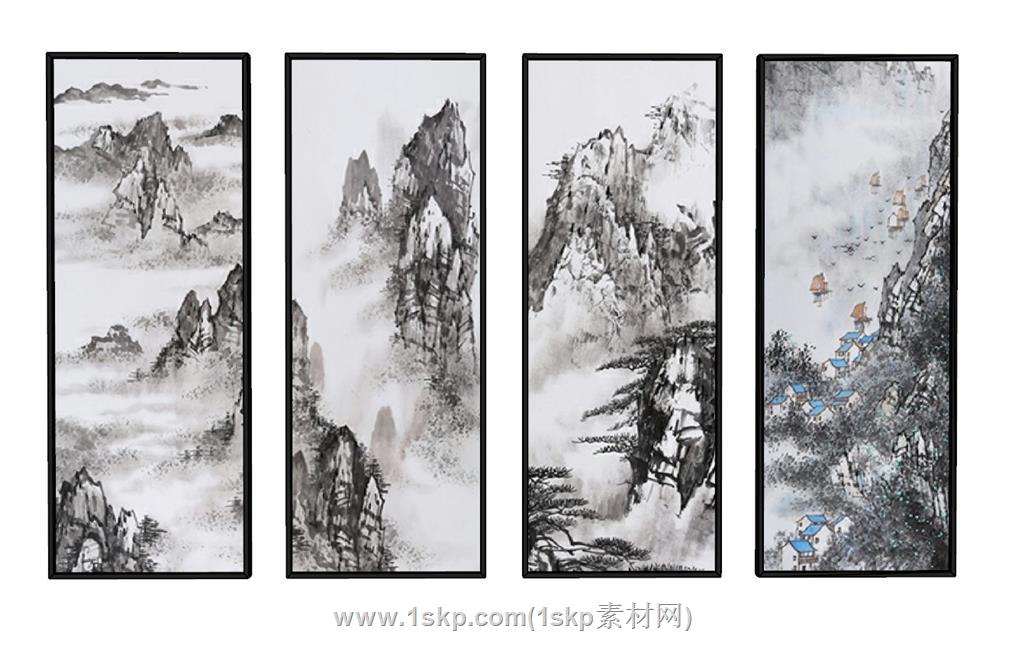 山水画挂画装饰画SU模型