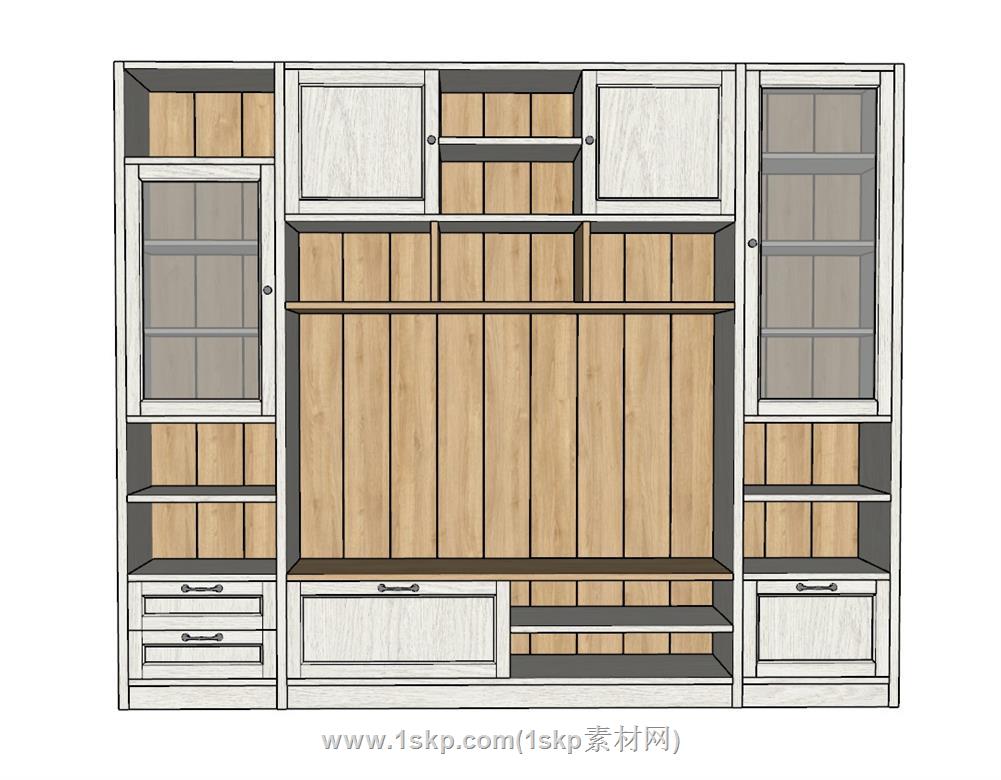 原木电视柜书柜SU模型
