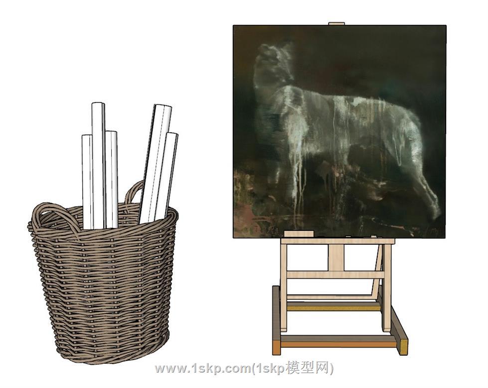 画板画架竹筐SU模型