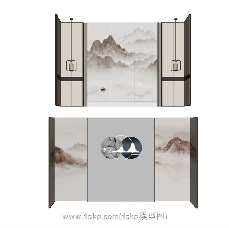 中式背景墙SU模型