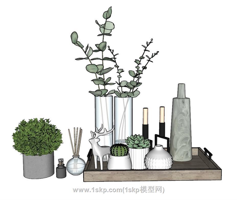装饰托盘花瓶SU模型