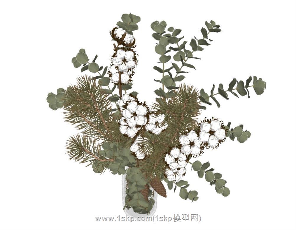 花瓶棉花松果SU模型