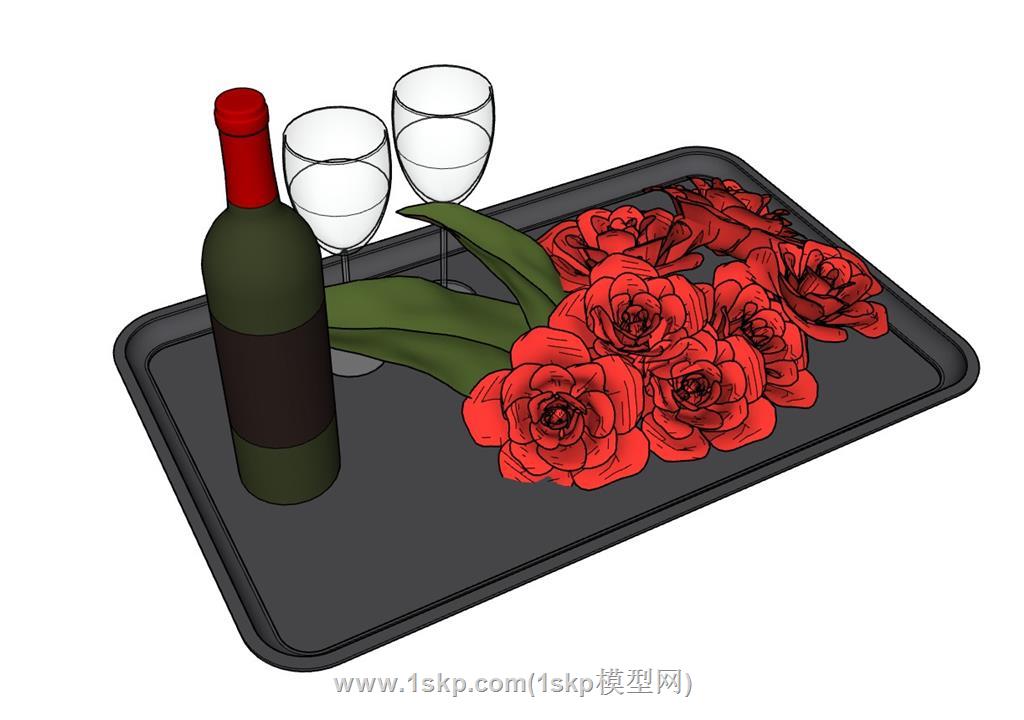 花艺红酒酒瓶SU模型