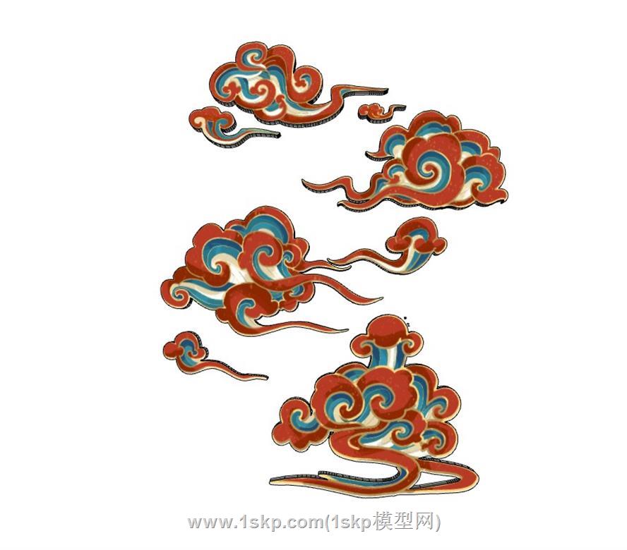 中式祥云云朵SU模型