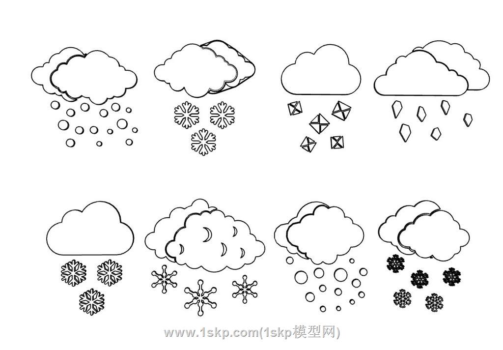 天气云朵雪花SU模型