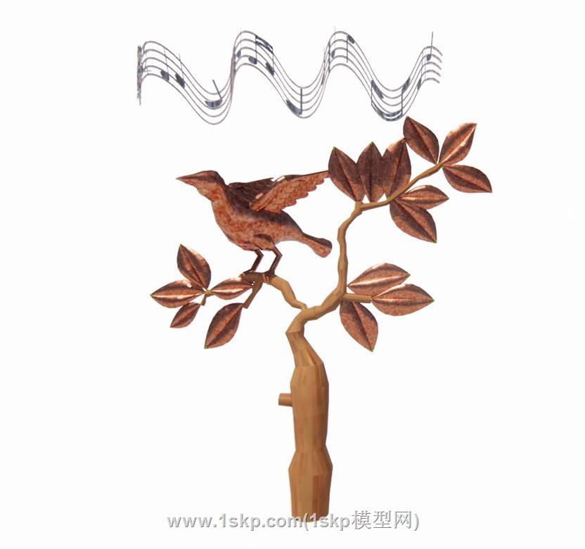 金属小鸟树枝SU模型