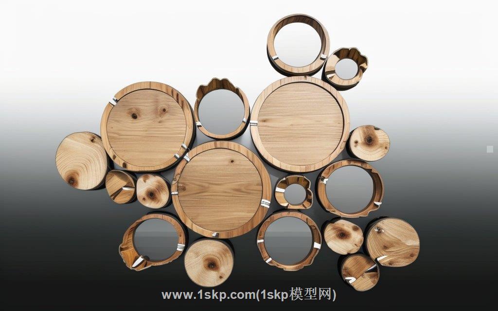 木墩原木墙饰SU模型