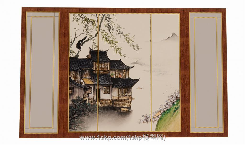中式背景墙SU模型