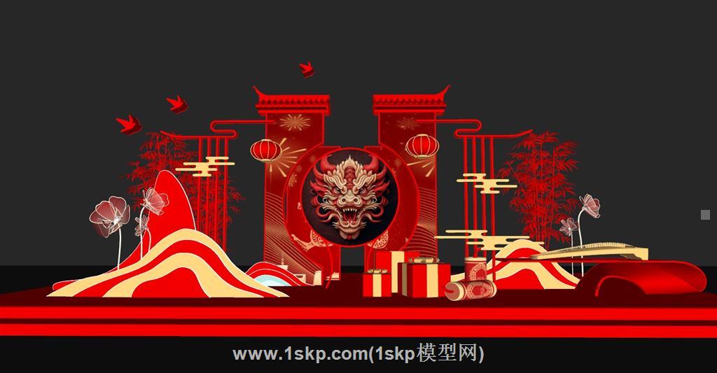 中国风美陈龙年SU模型
