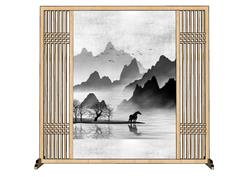 中式山水画屏风SU模型