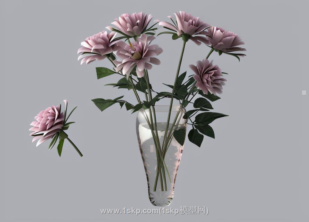 粉玫瑰花瓶SU模型