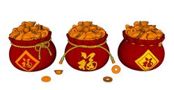 新年春节福袋金元宝铜钱SU模型