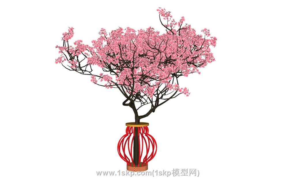 中式花瓶红枫树SU模型