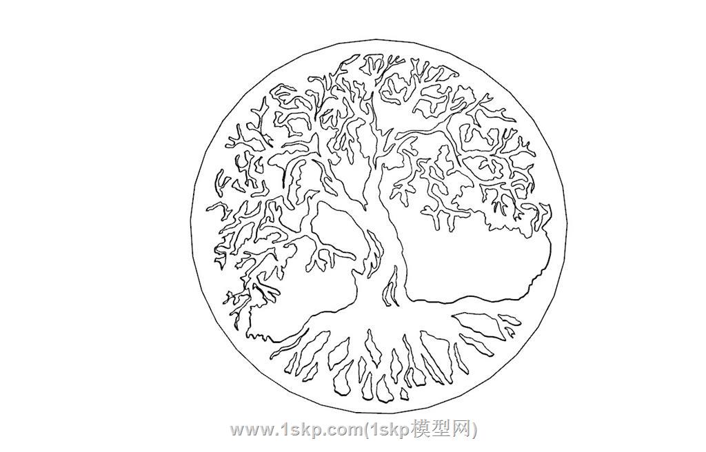 树状圆形雕刻SU模型