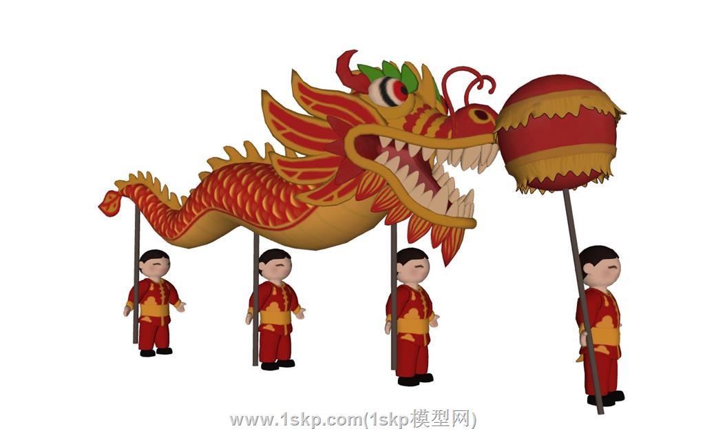 舞龙舞狮摆件SU模型