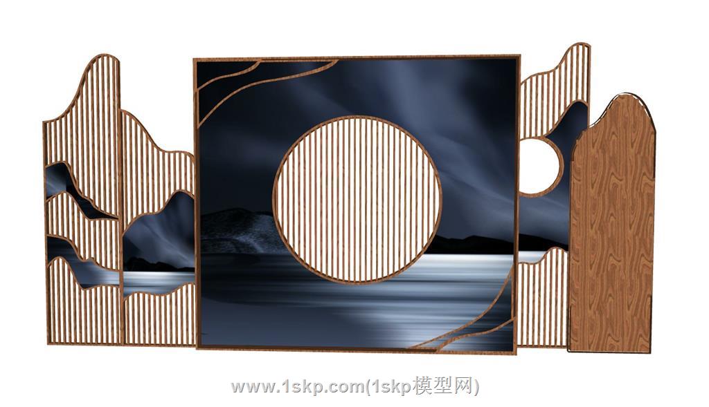 中式隔断屏风SU模型