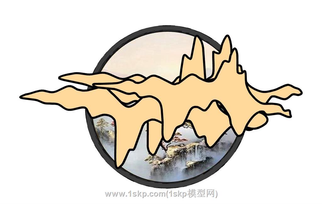 中式金属山水影壁SU模型