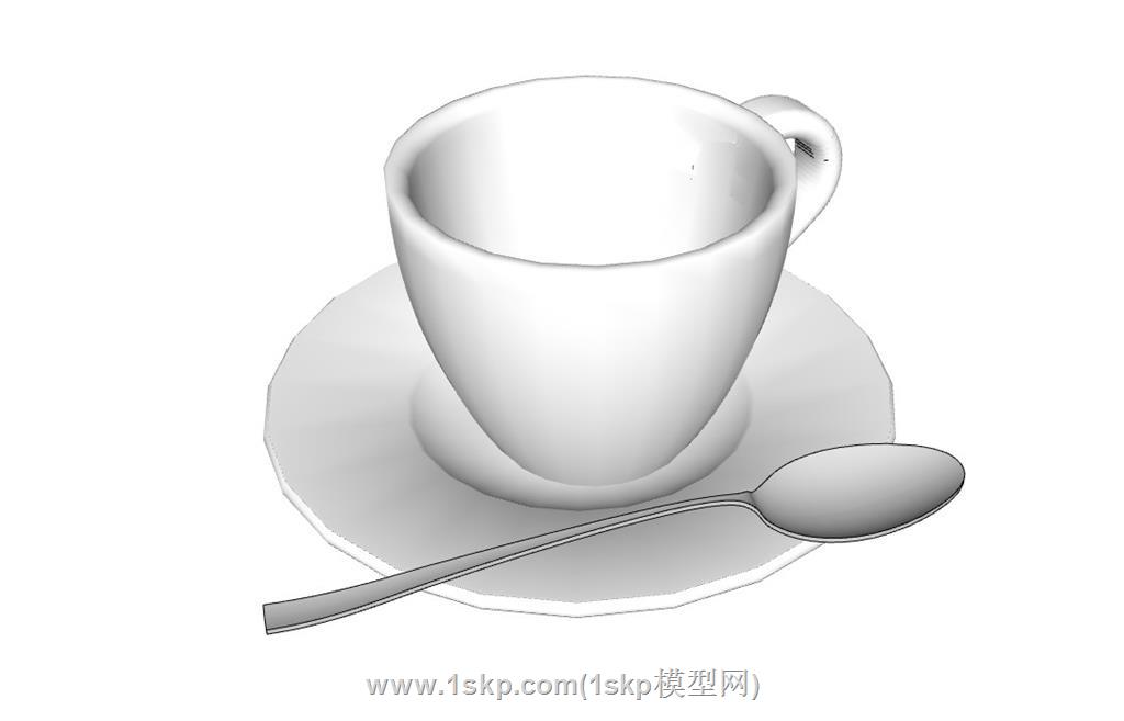 咖啡杯碟子勺子SU模型