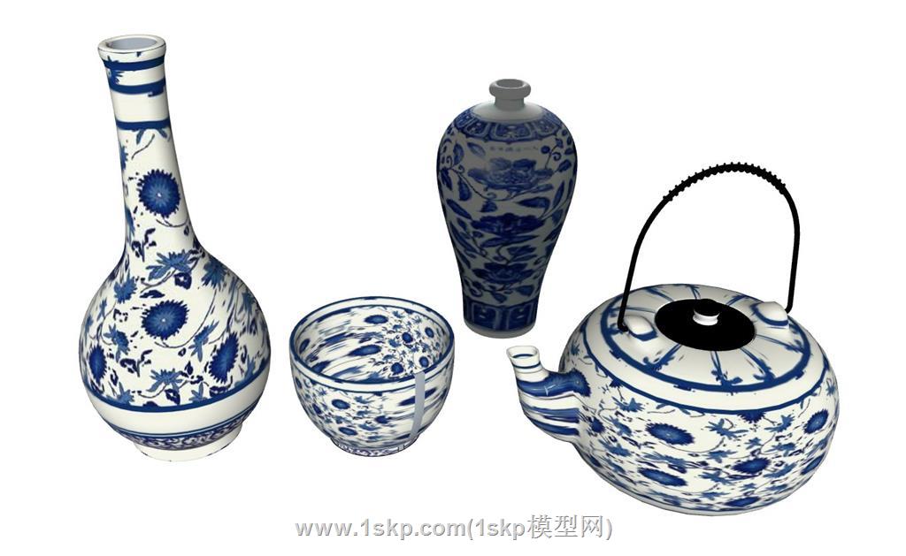 青花瓷花瓶茶壶