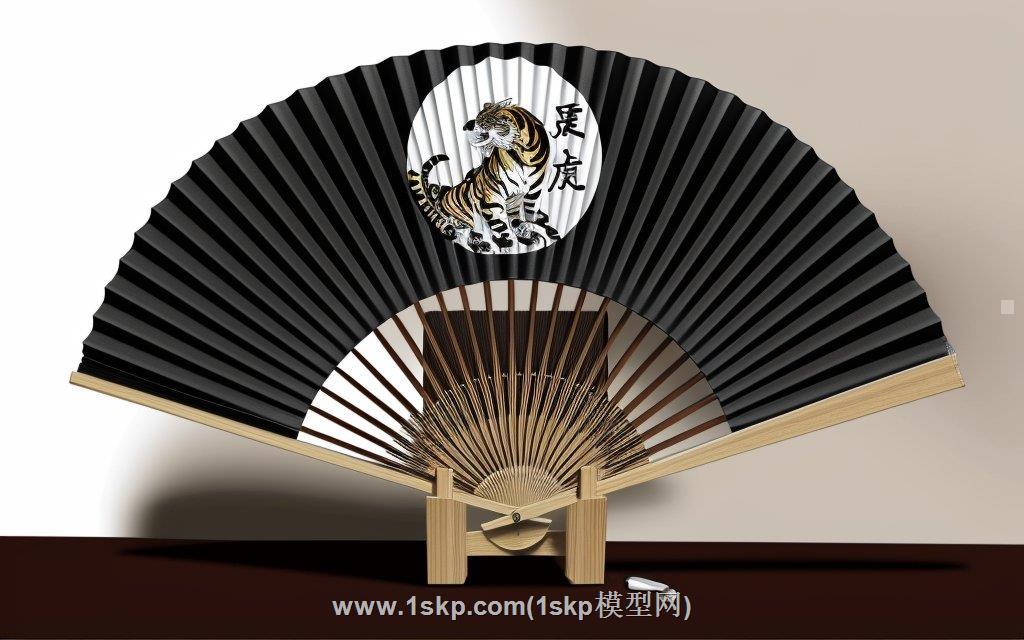 黑虎折扇纸扇摆件