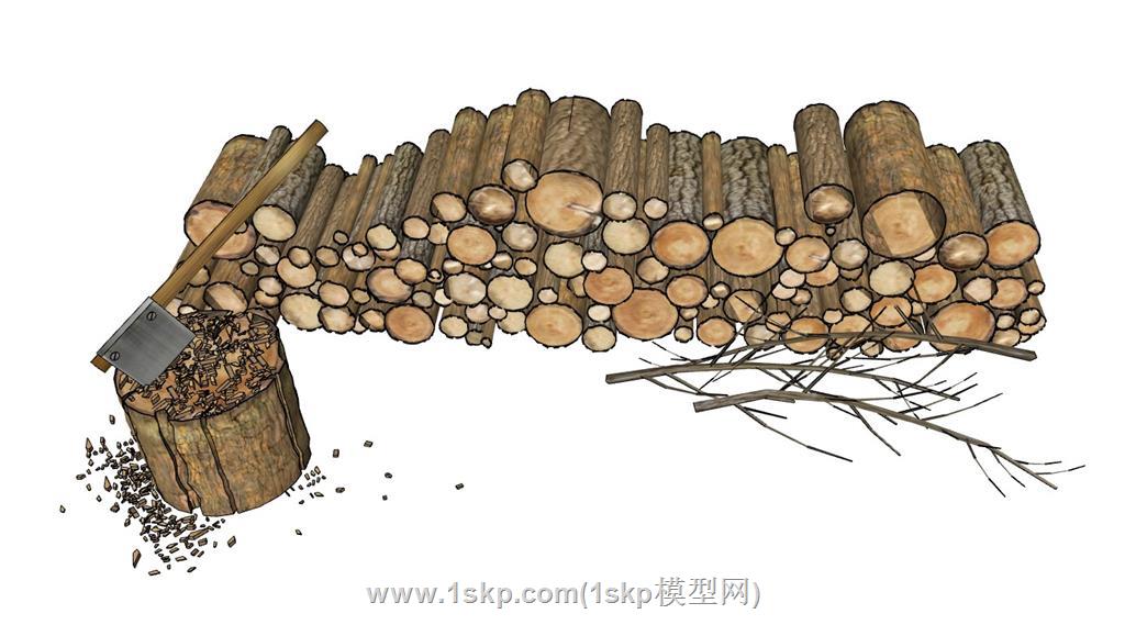 劈柴柴火堆斧头
