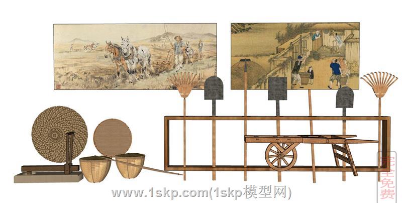 农具簸箕箩筐挂画