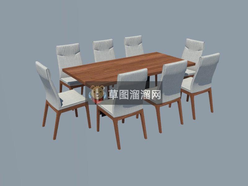 8人座木制餐桌椅SU模型