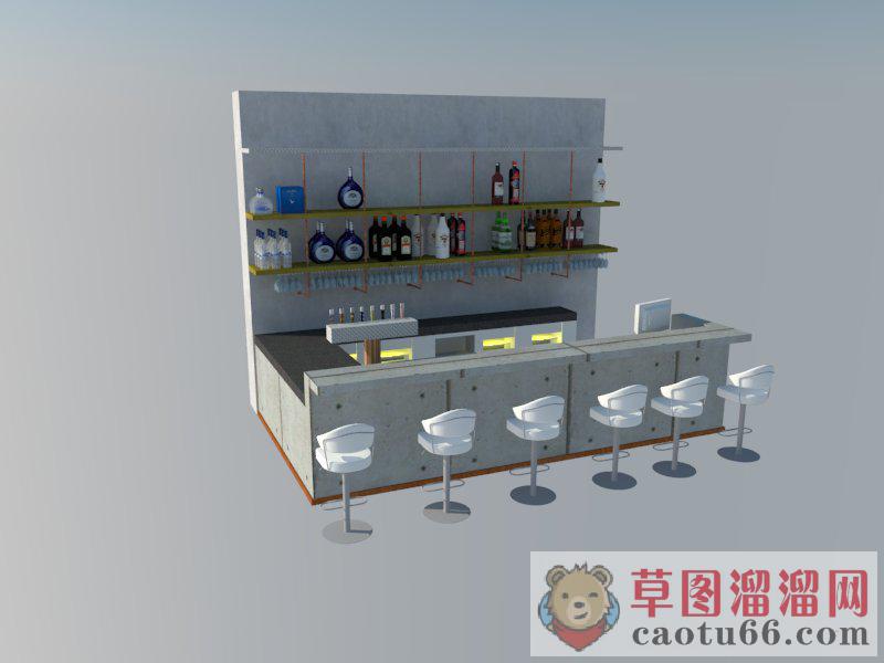 酒吧吧台柜洋酒SU模型