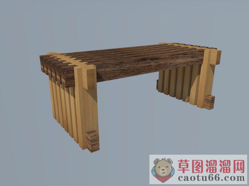 户外木质坐凳SU模型