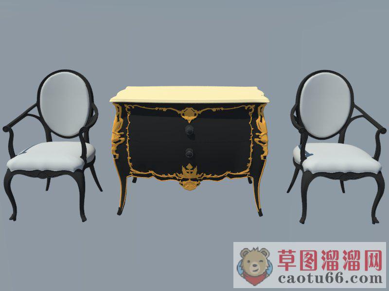 欧式椅子床头柜SU模型
