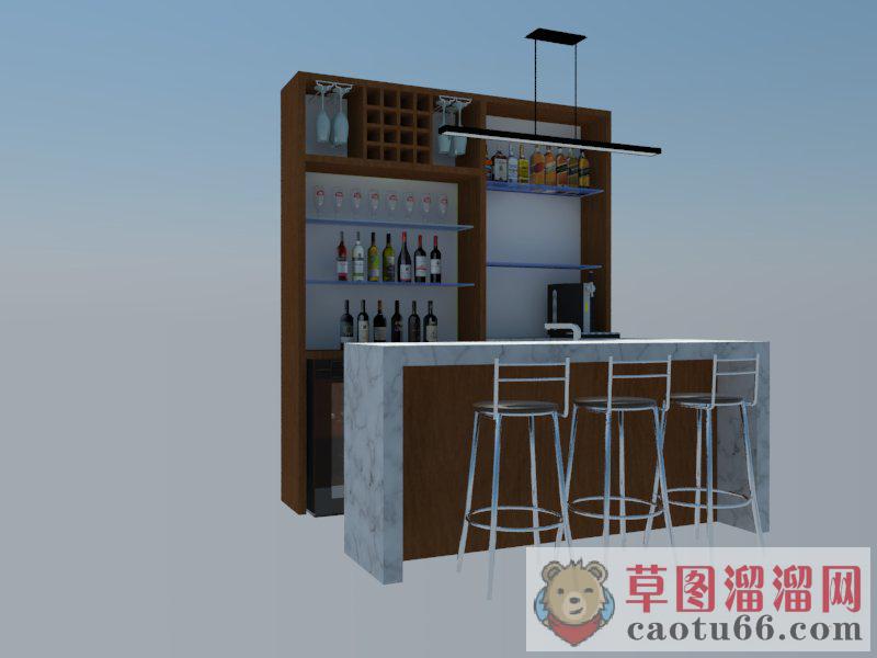 家庭吧台酒柜SU模型