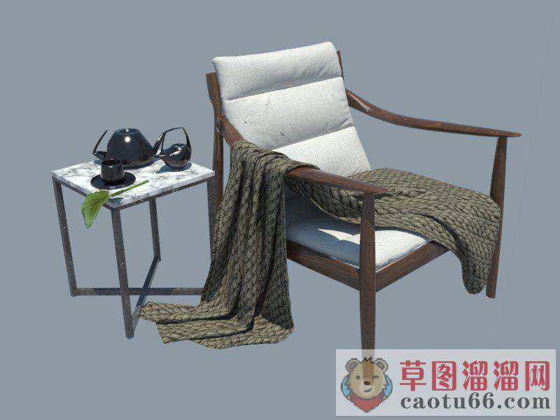 扶手椅矮桌茶壶SU模型