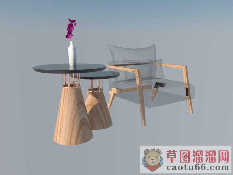 扶手椅边桌SU模型
