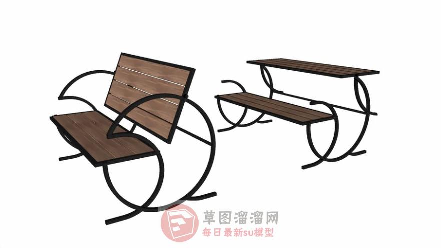 户外铁艺长椅SU模型