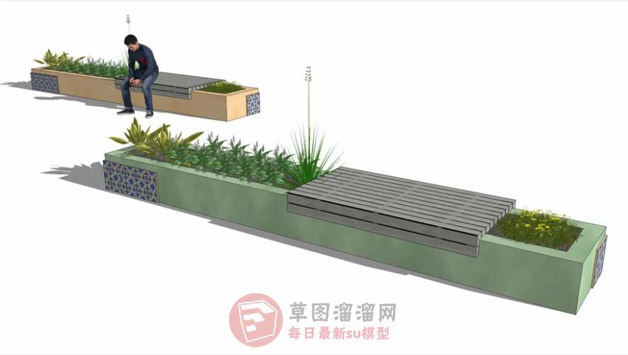 户外花坛座椅SU模型
