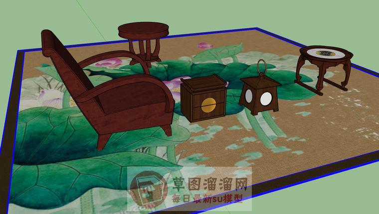 日式家具木灯扶手椅SU模型