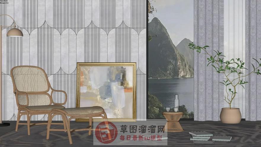 休闲椅桌子花瓶SU模型