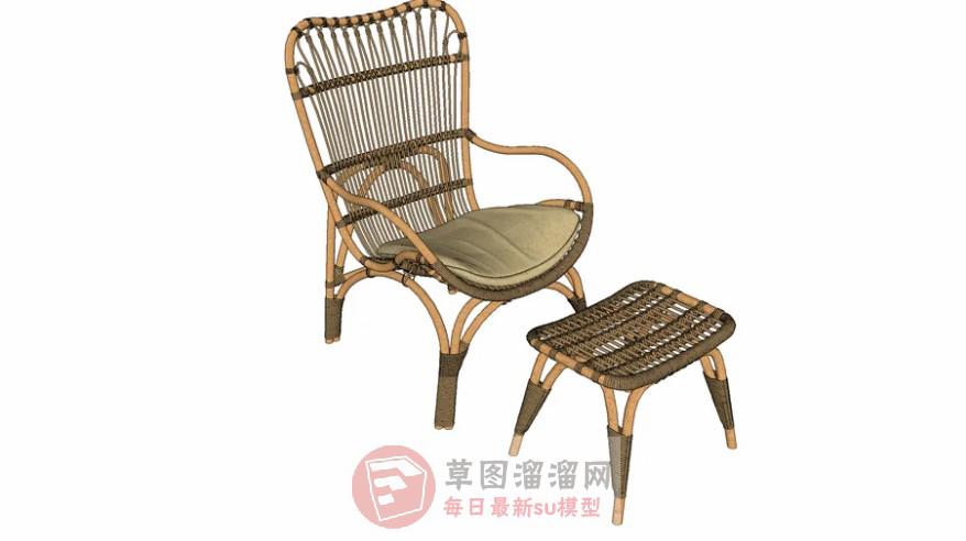 藤制休闲椅垫脚凳SU模型
