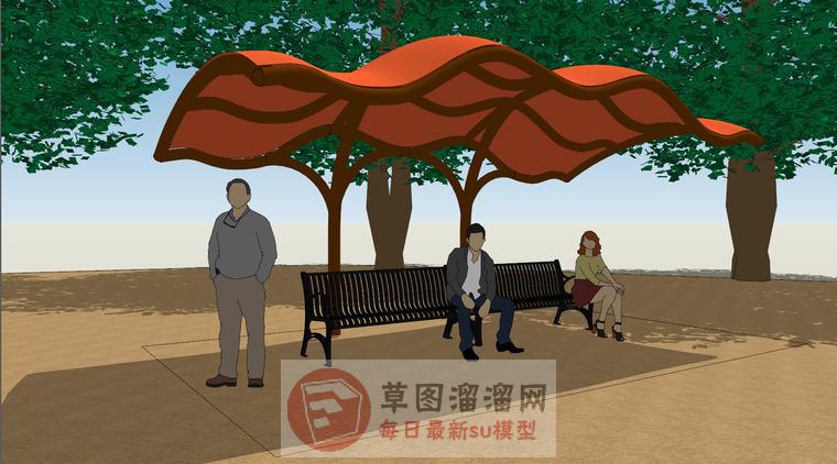 户外长椅遮阳棚SU模型