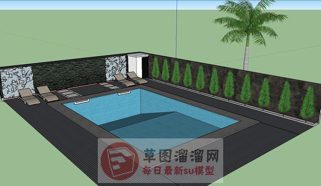 躺椅游泳池SU模型