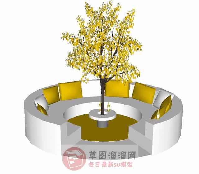 户外树池座椅SU模型