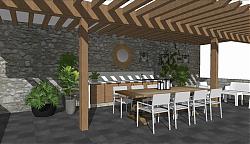 露天户外餐桌椅SU模型