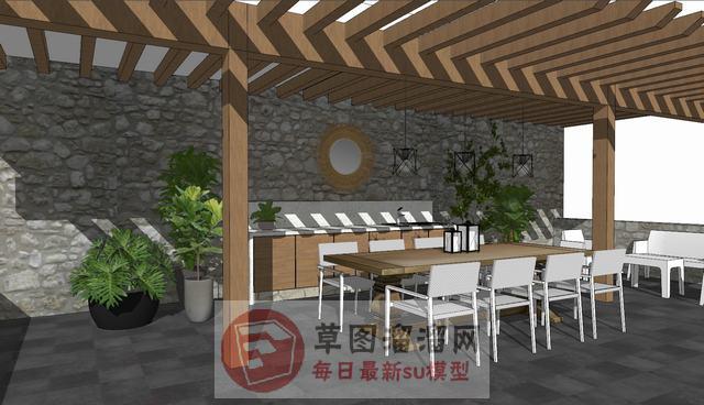 露天户外餐桌椅SU模型