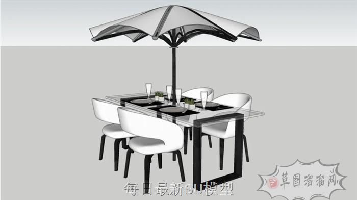 户外遮阳伞餐桌椅SU模型