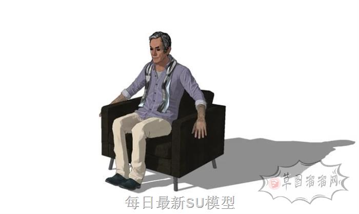 老爷爷单人座沙发椅SU模型